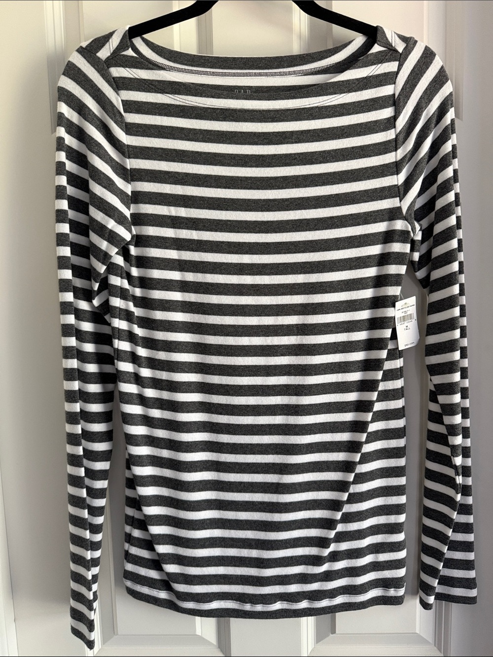 GAP Heather Gray & White Striped Long-Sleeve Boatneck Top